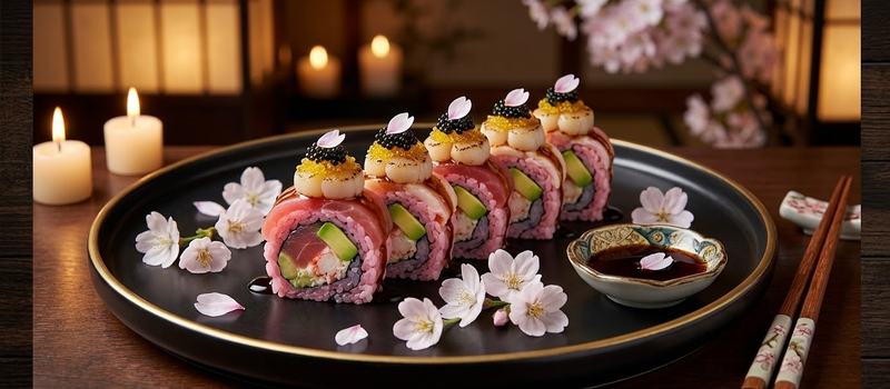 Deluxe maki med pilgrimsmussla och körsbärsblom